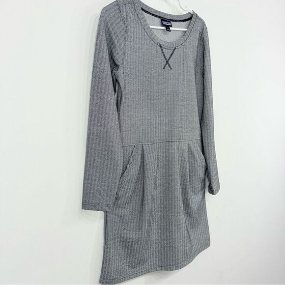 Patagonia Gray Herringbone Long Sleeve Casual Athleisure Performance Dress - Picture 7 of 16
